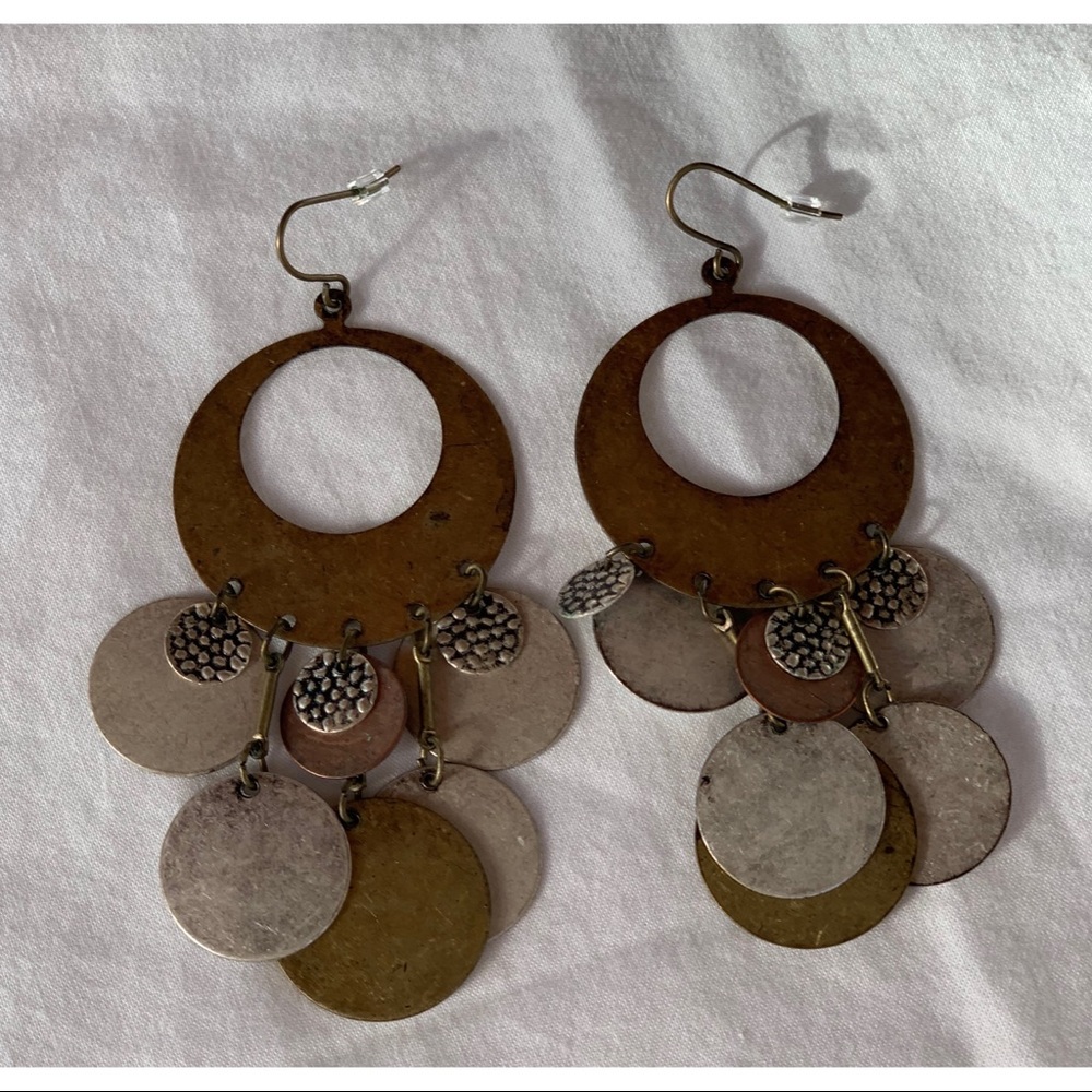 💍💫 Brass and silver dangle coin earrings